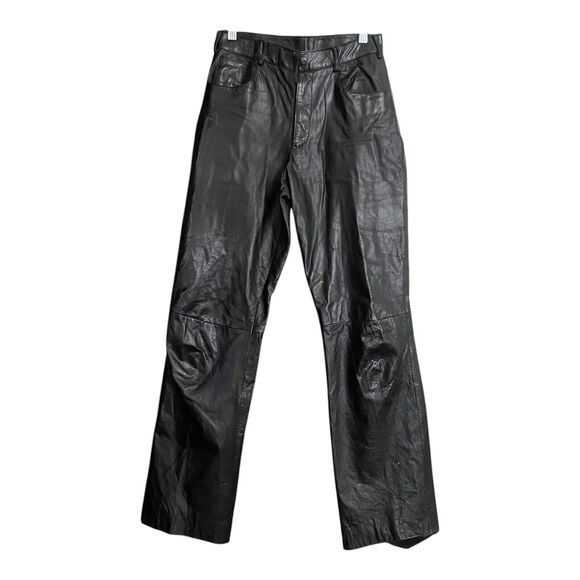 Schott Sportwear Woman Genuine Leather Pants Bottom 28 Black 5 Pocket Used